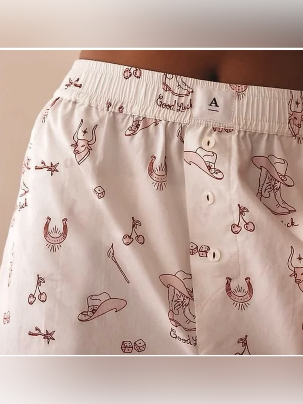 Anthropologie Cotton Boxer Short Western Print White Red Size small